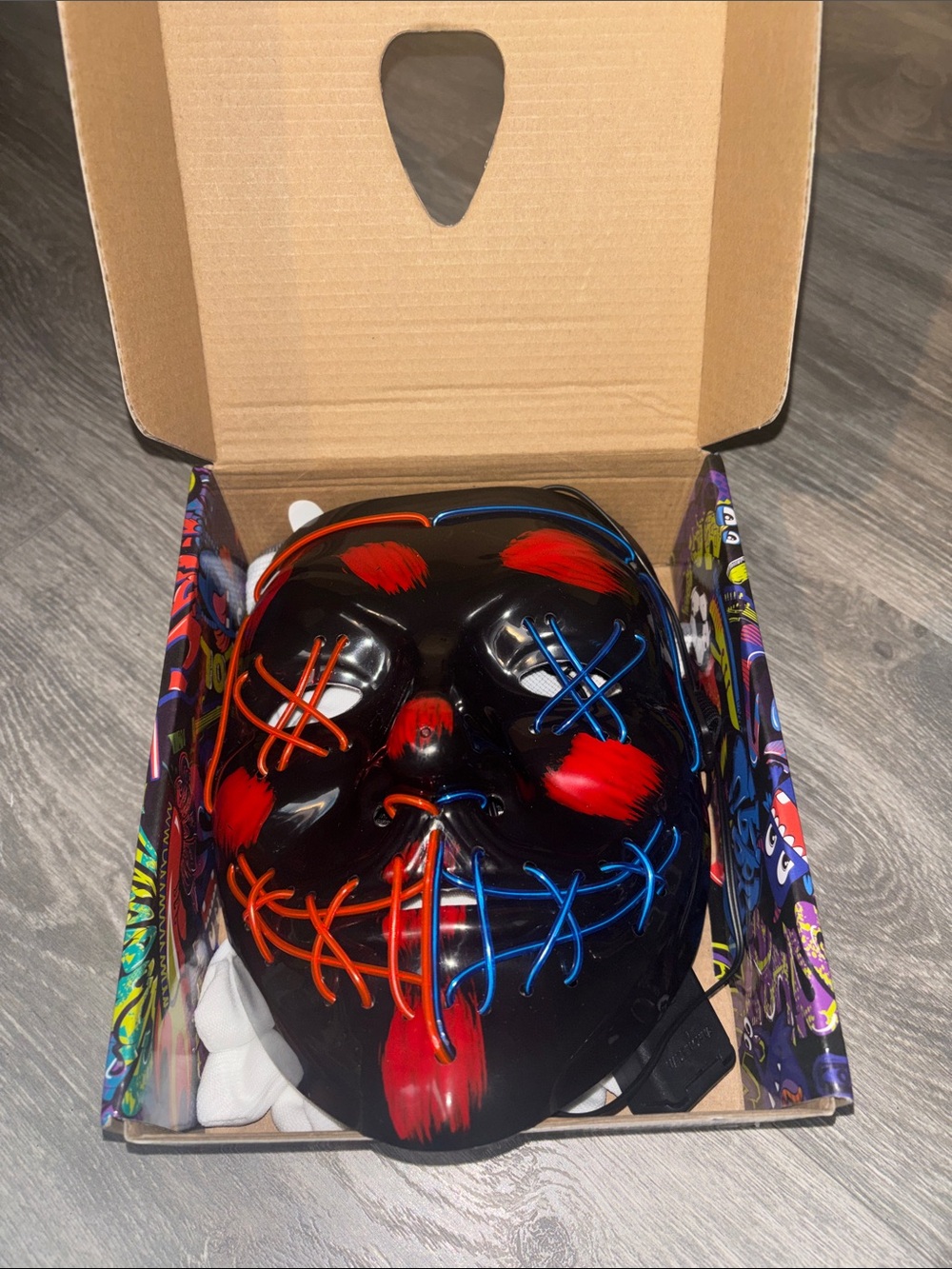 LED Halloween Mask in Black with Red and Blue Accents